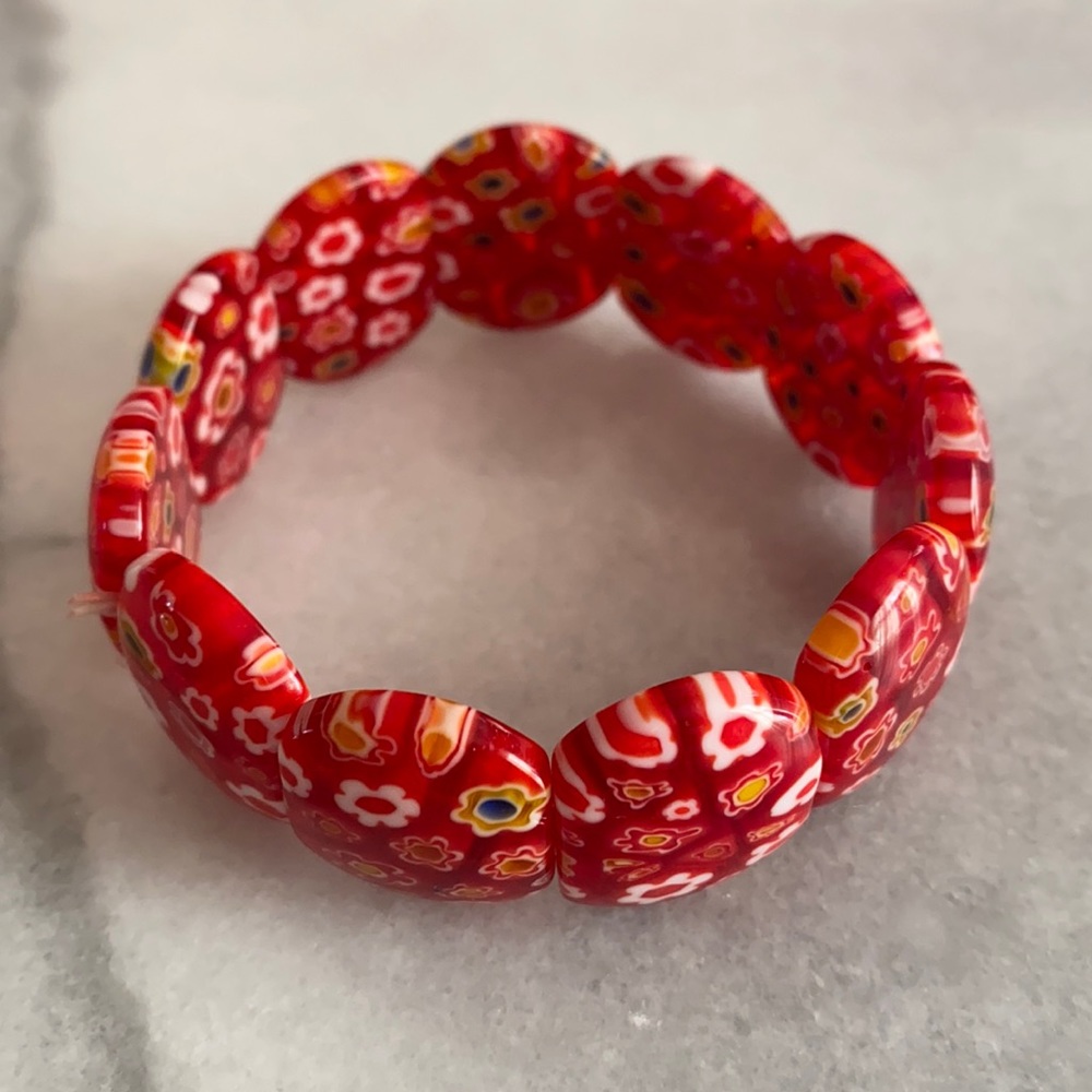 Red Cloisonne Stretch Bracelet